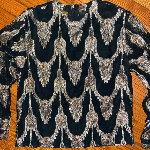 Vintage 60s Metallic steampunk Formal Evening Shirt Cocktail disco egirl Top~10 - Picture 3 of 10